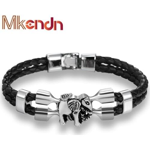 MKENDN 2017 Hot sale high quailty Elephant Bracelet Men Bangle Genuine Leather Hand Chain Buckle friendship male female Bracelet