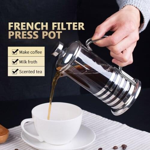 350ml/600/800/1000ML Coffee Pot Tea Maker Stainless Steel Mesh Trimmed High Borosilicate Glass French Press Pot Foam Column