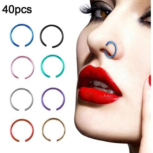 40Pcs/Box Punk Men Women Opening Circle Nose Ring Body Piercing Jewelry Gift joyas moda 2020 acero inoxidable joyeria mujer