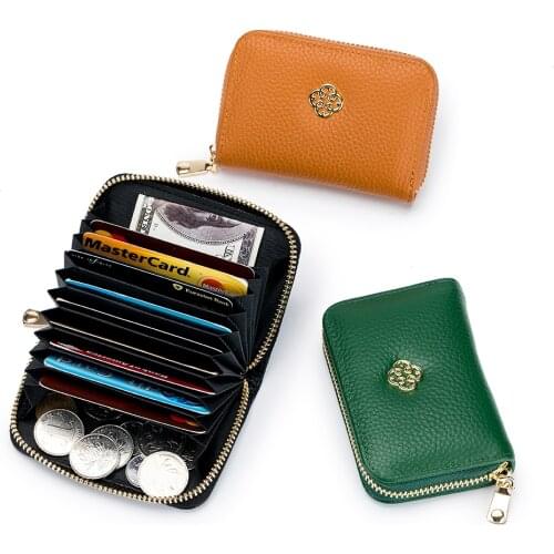 2021 New Fashion Women Card Bag Genuine Leather Credit Card Holder Ladies Mini Wallet Female Change Organizer Small Zipper Purse