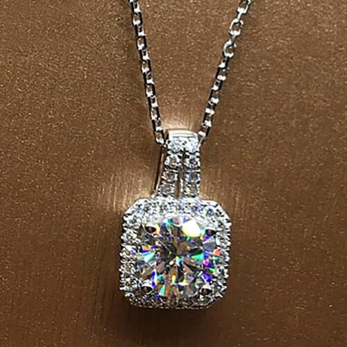 14K White Gold Women Pendants Necklaces Moissanite Diamond 0.5 1 2 3 4 5 Carat Round Wedding Anniversary Engagement Party Square