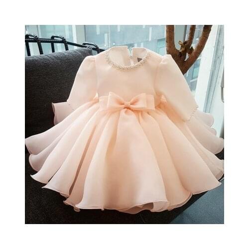 Lace Baby Girl Dress Beaded Baby Girls Birthday Dress Kids Clothes Long Sleeve Infant Party Vestido Baby Christening Gowns Dress