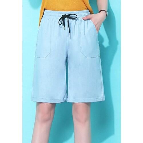 Summer Casual Women Denim Shorts High Elastic Waist Straight Jeans Shorts Feminino Chic Hot Ladies Bottom S-4XL 2021