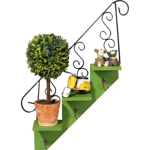 Metal wrought iron stair wall hanging American living room flower rack wrought iron shelf high definition mirror wall ha