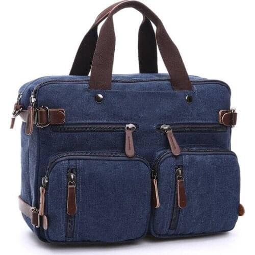 Scione Men Canvas Bag Leather Briefcase Travel Suitcase Messenger Shoulder Tote Back Handbag Large Casual Business Laptop Pocket