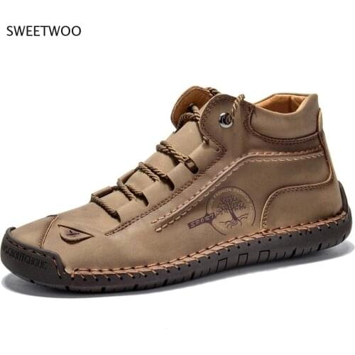 2021 Men Shoes Autumn Non Slip Comfy Ankle Boots Hand Stitching Casual Men Loafers Soft Sole Breathable Flats Shoes Female Boots