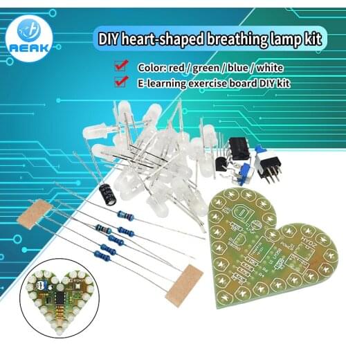 DIY Kit Heart Shape Breathing Lamp Kit Breathing LED Suite Red White Blue Green Electronic Production for Learning laboratory