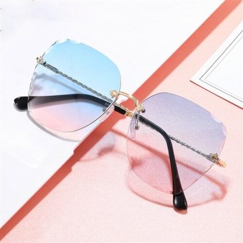 Trimming Rimless Sunglasses Women Vintage Polygon Sun Glasses Fashion Gradient Shades Blue Pink Eyewear Female UV400