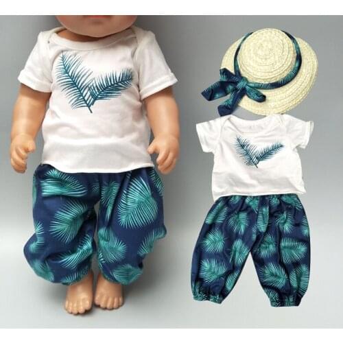 Baby Doll Clothes Summer Holiday Set Beach Pants Hat for 18" American Doll Holiday Set T-shirt Pants
