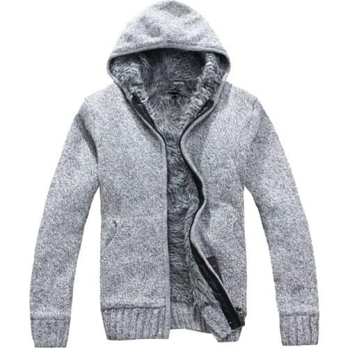 Autumn Winter Mens Thick Jackets Casual Warm Hoodies Fur Inside Outwear Mens Hooded Coat Thermal Sweatshirt SA505