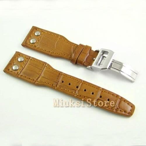 Watch strap 24mm Calf Leather Watch Strap Deployant buckle Brown Wristwatch Band New