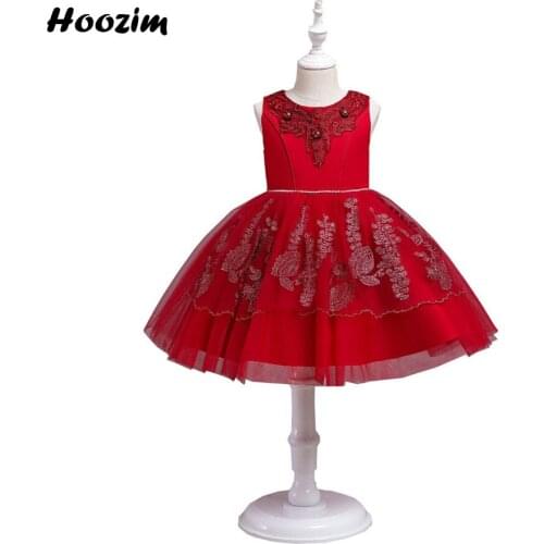 Luxury Embroidery Flower Evening And Prom Ball Gown Dress Girls 3 To 10 Years Rhinestone Belt Pageant And Wedding Party Dresses