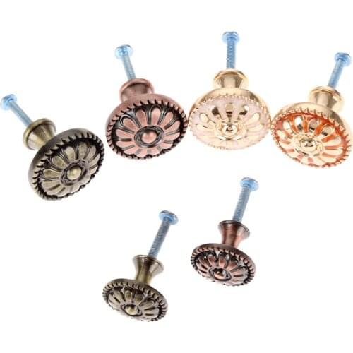 Zinc Alloy Furniture Cabinet Knobs Flower Handles Door Cupboard Drawer Wardrobe Kitchen Door Pull Antique Bronze Red Brass