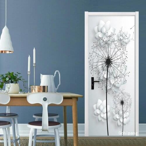 Modern Style 3D Dandelion Vinyl Door Wall Sticker Mural Living Room Bedroom Home Decor Pvc Self-Adhesive Waterproof Door Poster