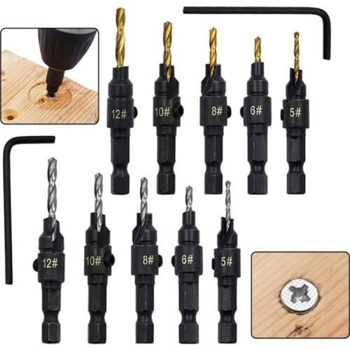 5Pcs Countersink Drill 6.35MM Hexagon Handle High Speed Steel Chamfer Drill Woodworking Power Tools 2MM 2.3MM 2.8MM 3MM 3.5MM