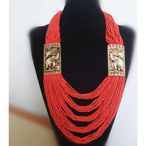 TNL378 Tibetan Yak bone Hand Carved Elephants Necklace Tibet Ethnic Jewelry