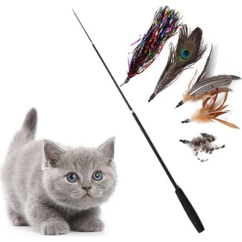 Pet Cat Toy Three-section Telescopic Teaser Cat Stick Funny Cat Wand Toy Cat Replacement Feather Toy Head Kitten Interactive Toy
