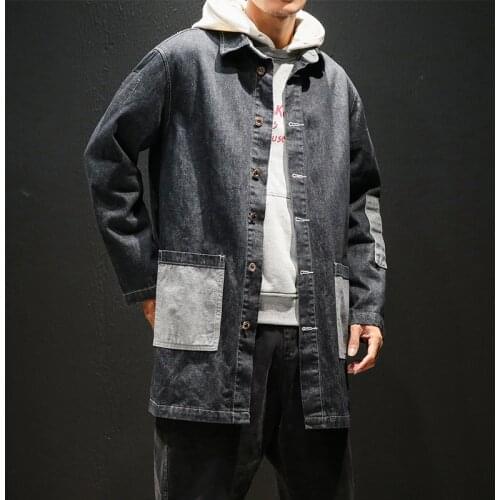 Trench coat 5XL denim Big Size Trenchcoat 2020 Autumn Winter Fashion Windbreaker Men long Jacket Coats Male Overcoat #053