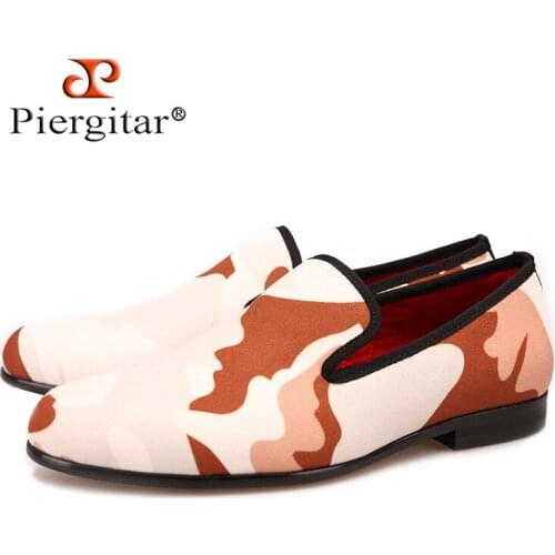 Piergitar new style Classic camouflage mens canvas shoes British style fashion party and prom men loafers male smoking slippers