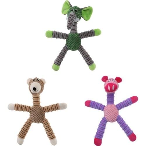 Corduroy Dog Toy Plush Stuffed Pet Squeaky Chew Bite- resistant Toy Funny Pig Elephant Bear Sound Interactive Training Toy