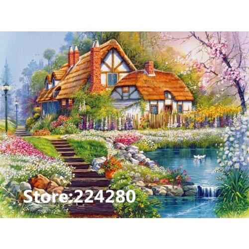 Needlework,embroidery,DIY 14CT Unprinted Cross stitch kits,Lake House scenery counted Cross-Stitching home decor Swan Lake