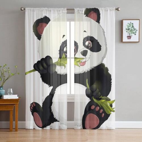 Animal Cute Panda Bamboo Tulle Curtain For Living Room Bedroom Modern Sheer Curtains Decorative Window Treatment