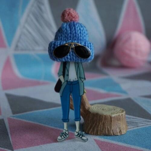 Woman man fashion Brooch cute glass blue hat brooches Cartoon Pins Drop-Shipping