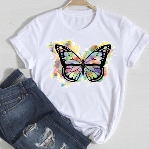 2021 Women Cartoon Butterfly Short Sleeve Beach Cute Summer Tshirts Fashion Clothes Stylish T Top Lady Print Tee T-Shirt