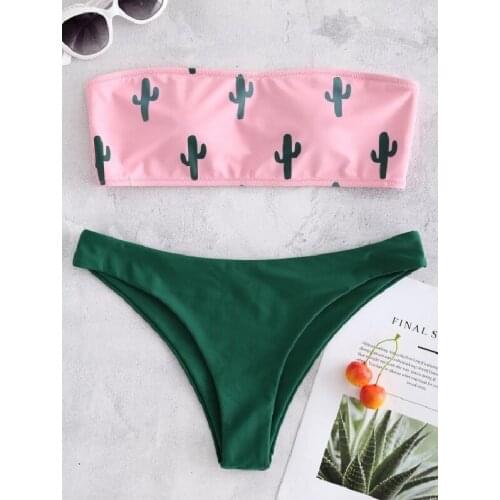 Womens Swimming Suit Sexy Bikini Swimsuit 2021 Swimwear Two Piece Cactus Print Sexy Split Bikinis Beachwear Free Shipping