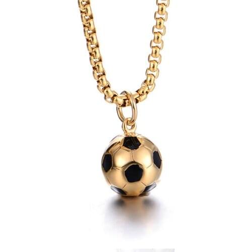 Stainless Steel Gold Minimalism Gold World Cup Soccer Football Pendant Necklace Jewelry Gift For Him with Chain