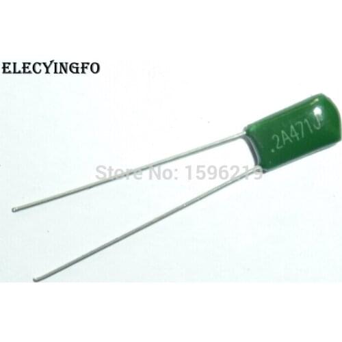 100pcs Mylar Film Capacitor 100V 2A471J 470pF 0.47nF 2A471 5% Polyester Film capacitor