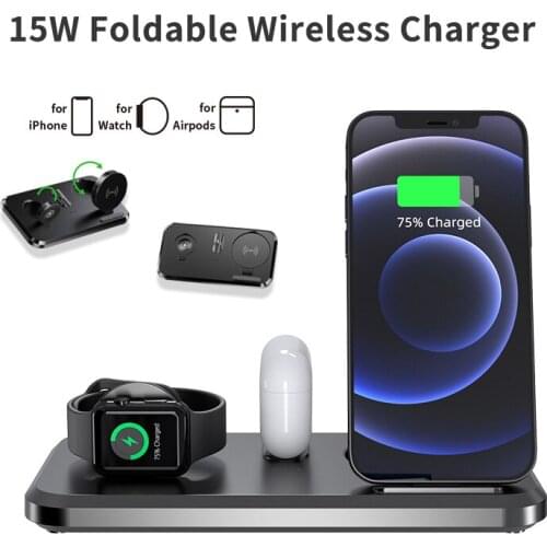 15W Foldable Three-in-one Wireless Charger for IPhone Huawei Mobile Phone Headset Watch Wireless Fast Charging Folding Bracket
