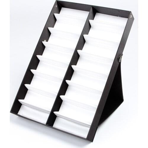 16Girds Folding Standing Glasses Sunglasses Display Box Stand Eyeglasses Holder Clear Cover Tray Box Compartments