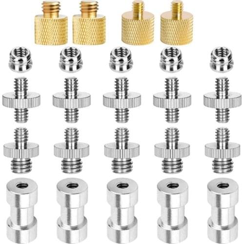 22Pcs/set Metal 1/4 to 3/8 Converter Threaded Screws Tripod Camera Screw Adapter Brass Screw Kits