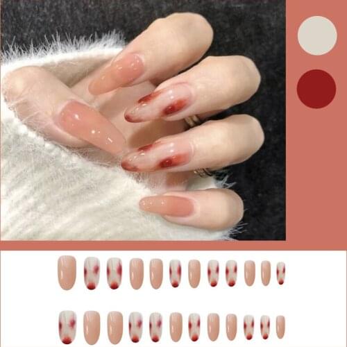 24pcs False Nails Patch Amber Pattern Mid-length Full Cover Press On False Nails Patch Nail Salon Decorations with Glue
