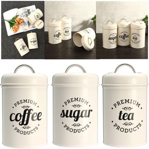3Pcs/Set Storage Tank Cover Steel Kitchen Utensils Multifunction Tea Coffee Sugar Square Box Case Household High Quality