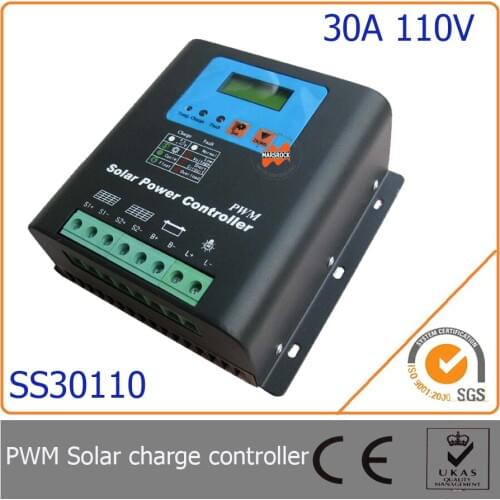 30A 110V PWM Solar Charge Controller with LED&LCD Display, Auto-Identification Voltage, MCU design with excellent performance