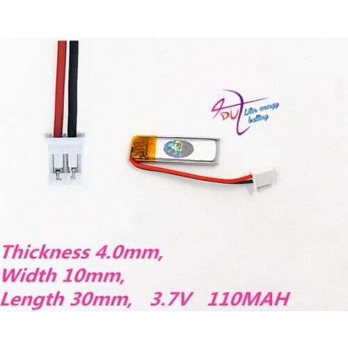 5 pcs 401030 3.7V 110mAh JST PH 2.0mm 2pin Lithium Polymer LiPo Rechargeable Battery For Mp3 GPS PSP bluetooth Headphone Headset