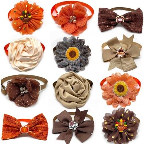 50/100pcs Thanksgiving Pet Supplies Pumpkin Turkey Pet Bow Tie Collar Pet Dog Bowties Pet Grooming Accessories for Small Dogs