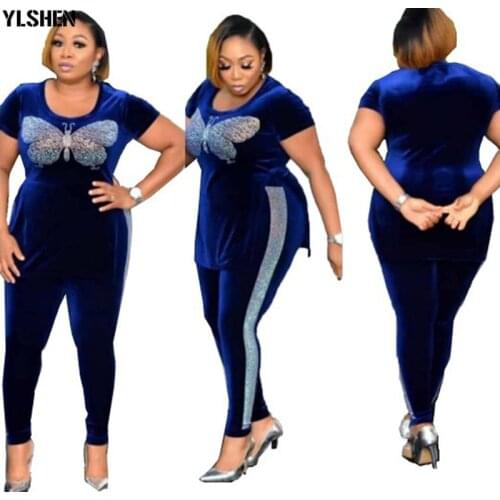 Velvet 2 Piece Set Africa Clothing African Clothes Ladies Plus Size Party Dress Dashiki Famous Top Pants Tracksuit Matching Sets