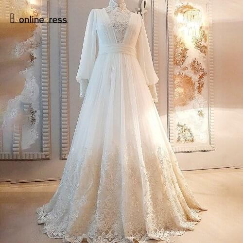 Bbonlinedress Embroidery Caftan Formal Evening Dresses Long Lace Appliques Prom Dress Bishop Sleeve Arabic Muslim Party Dress