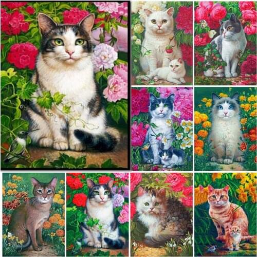 Free Shipping DIY Diamond Painting Cat Kit 5D Diamond Embroidery Flower Animalds Full Square Round Cross Stitch Home Decorations