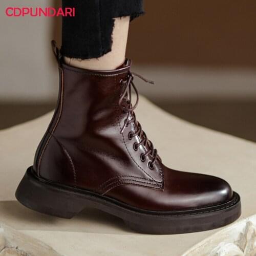 Black Brown Low Heels Platform Ankle Boots Women Autumn Winter Martin Short Boots Shoes Ladies Bottes Plateforme Femme