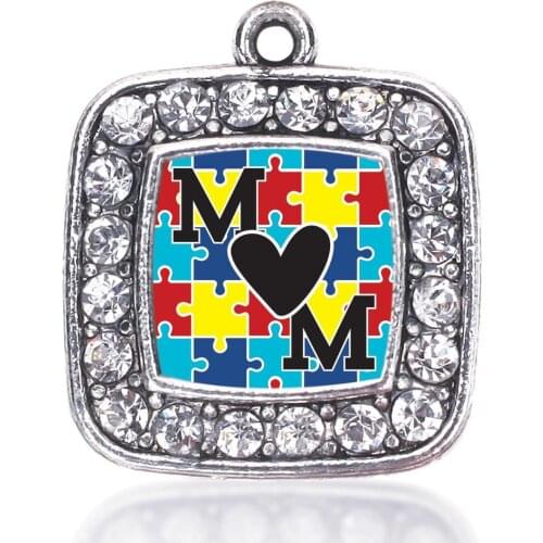 Eco friendly Metal Inlaid Hearts Puzzle Piece Autism Mom Pendants Caring Love Jigsaw Mom Jewelry Mothers Day Gift