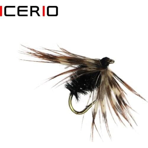 ICERIO 10PCS Black Brown Hackle Dry Flies Trout Fly Fishing Lures #12