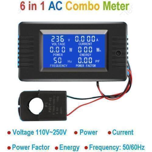 AC Combo Meter 6IN1 110V 220V 100A Digital Voltage Energy Meter Voltmeter Ammeter Power Voltage Current frequency Indicator