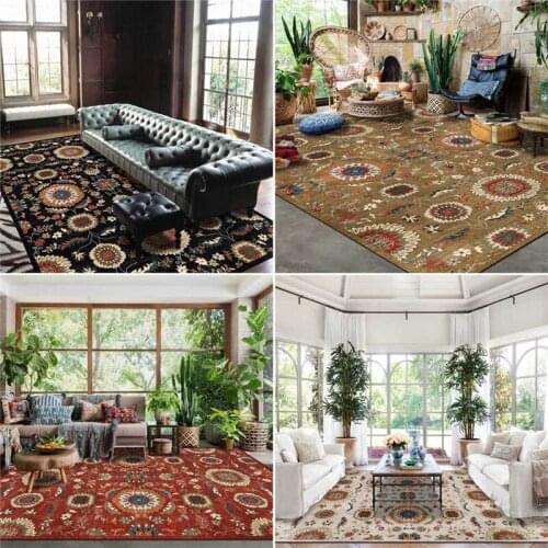 High-End Fashion Modern Rug Circle Flower Red Yellow Black Carpet Living Room Bedroom Bed Blanket Kitchen Floor Mat