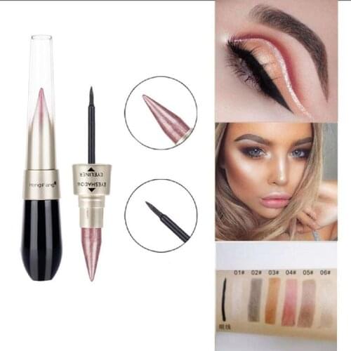 Creative Double Head Eye Shadow & Liner Combination Waterproof Shimmer Colorful White Grey Gold Pink Brown Silver Makeup TSLM2