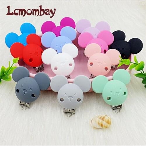 Lcmombay Cute Mickey Pacifier Clips Cartoon Silicone Soother Infant Nipples Holder Multi Color Clamp Dummy chain toys
