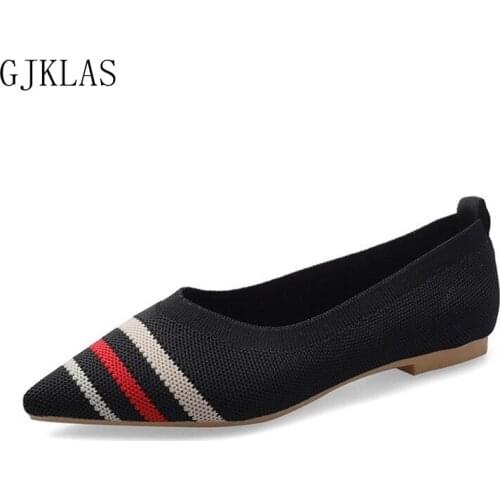 Slip on Flat Casual Shoe Loafers Women Pointed Toe Shoes Light-weight Elastic Knitting Face Versatile Female Shoe Woman Flats